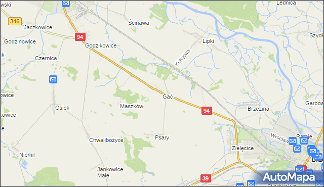 mapa Gać gmina Oława, Gać gmina Oława na mapie Targeo