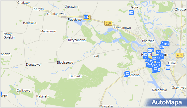 mapa Gaj gmina Śrem, Gaj gmina Śrem na mapie Targeo