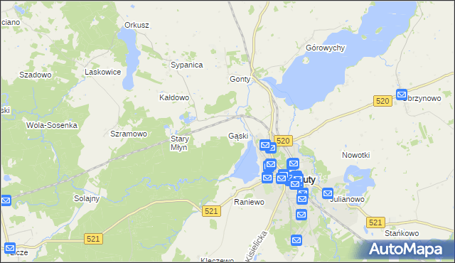 mapa Gąski gmina Prabuty, Gąski gmina Prabuty na mapie Targeo