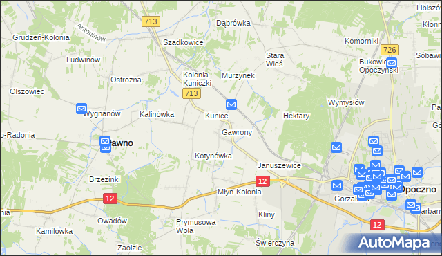 mapa Gawrony gmina Sławno, Gawrony gmina Sławno na mapie Targeo