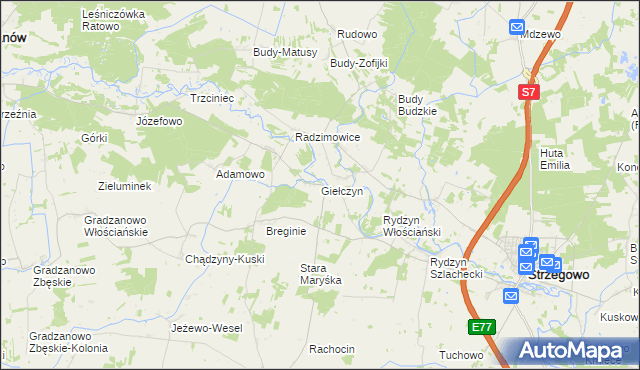 mapa Giełczyn gmina Strzegowo, Giełczyn gmina Strzegowo na mapie Targeo