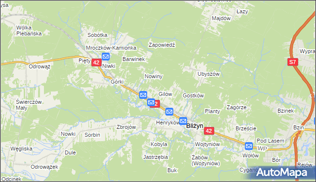 mapa Gilów gmina Bliżyn, Gilów gmina Bliżyn na mapie Targeo