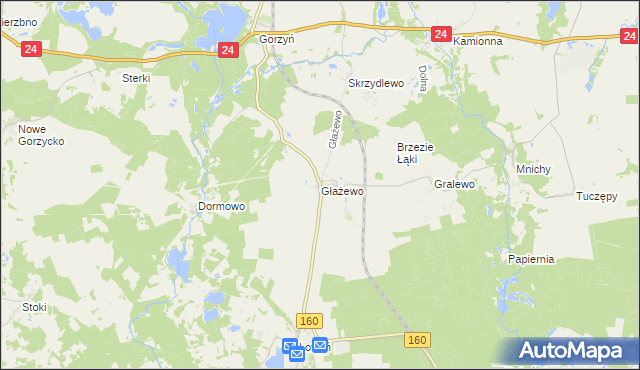 mapa Głażewo gmina Międzychód, Głażewo gmina Międzychód na mapie Targeo