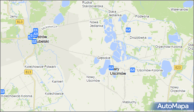 mapa Głębokie gmina Uścimów, Głębokie gmina Uścimów na mapie Targeo