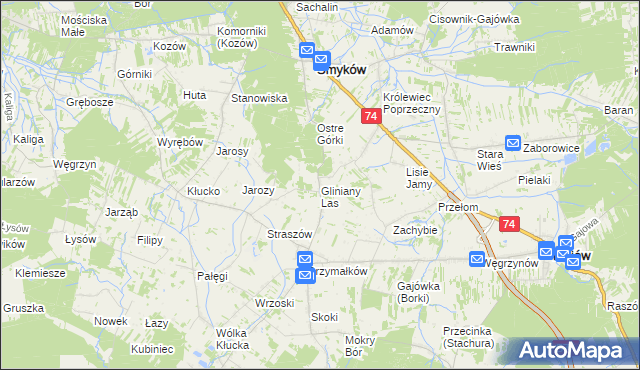 mapa Gliniany Las, Gliniany Las na mapie Targeo