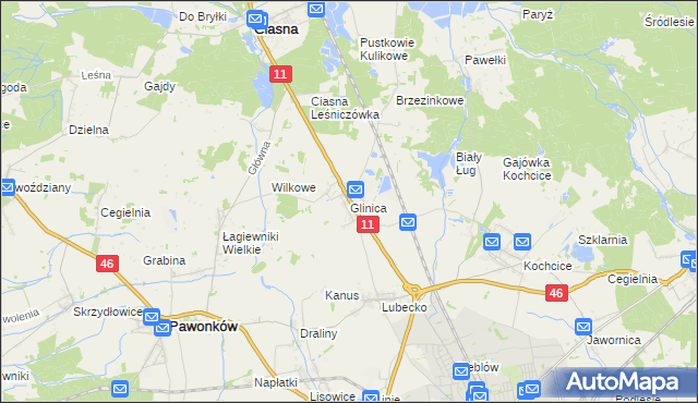 mapa Glinica gmina Ciasna, Glinica gmina Ciasna na mapie Targeo