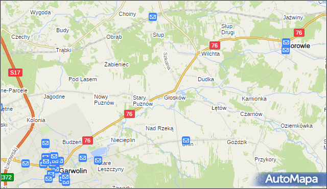 mapa Głosków gmina Borowie, Głosków gmina Borowie na mapie Targeo