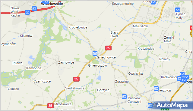 mapa Gniechowice, Gniechowice na mapie Targeo
