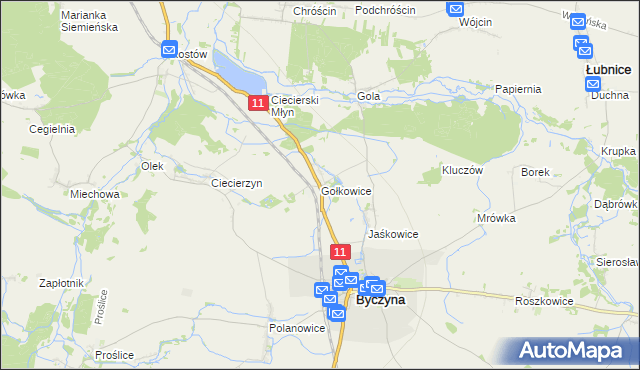 mapa Gołkowice gmina Byczyna, Gołkowice gmina Byczyna na mapie Targeo