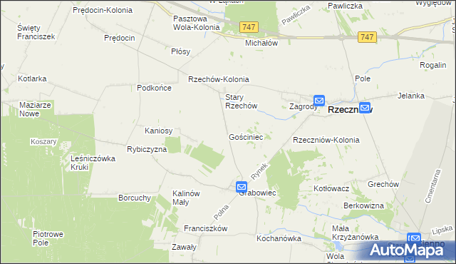 mapa Gościniec gmina Rzeczniów, Gościniec gmina Rzeczniów na mapie Targeo