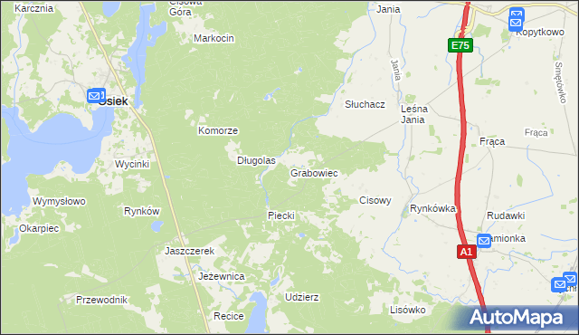mapa Grabowiec gmina Osiek, Grabowiec gmina Osiek na mapie Targeo