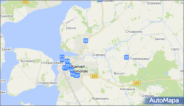 mapa Grabowo gmina Kamień Pomorski, Grabowo gmina Kamień Pomorski na mapie Targeo
