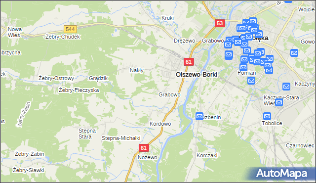 mapa Grabowo gmina Olszewo-Borki, Grabowo gmina Olszewo-Borki na mapie Targeo