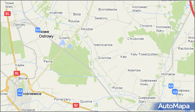 mapa Grochów gmina Nowe Ostrowy, Grochów gmina Nowe Ostrowy na mapie Targeo