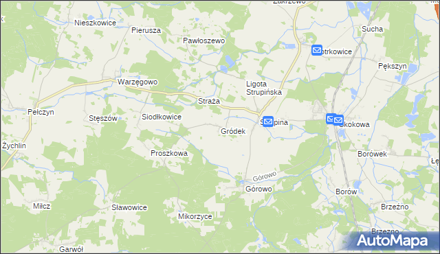 mapa Gródek gmina Wołów, Gródek gmina Wołów na mapie Targeo