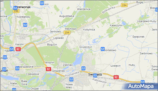 mapa Gruszczyn gmina Swarzędz, Gruszczyn gmina Swarzędz na mapie Targeo