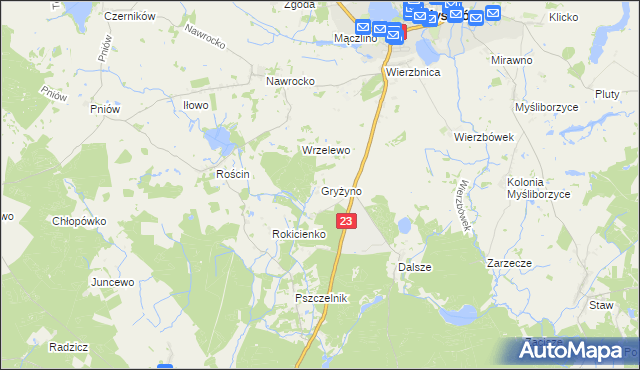 mapa Gryżyno, Gryżyno na mapie Targeo