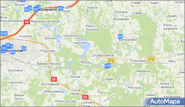 mapa Grzegorzewice gmina Żabia Wola, Grzegorzewice gmina Żabia Wola na mapie Targeo