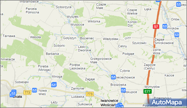mapa Grzegorzowice Wielkie, Grzegorzowice Wielkie na mapie Targeo