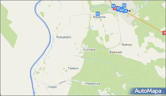 mapa Grzmiąca gmina Cybinka, Grzmiąca gmina Cybinka na mapie Targeo