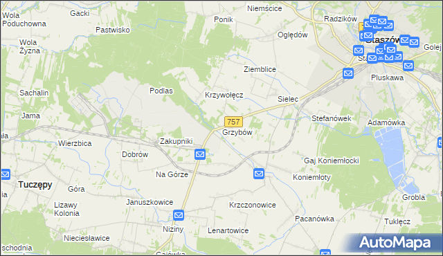 mapa Grzybów gmina Staszów, Grzybów gmina Staszów na mapie Targeo