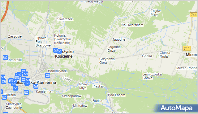 mapa Grzybowa Góra, Grzybowa Góra na mapie Targeo