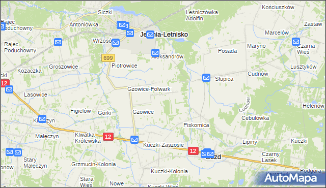 mapa Gzowskie Budy, Gzowskie Budy na mapie Targeo