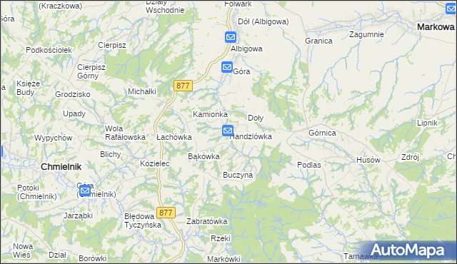 mapa Handzlówka, Handzlówka na mapie Targeo