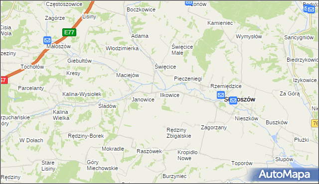 mapa Ilkowice gmina Słaboszów, Ilkowice gmina Słaboszów na mapie Targeo