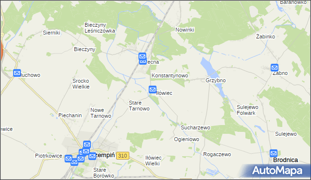 mapa Iłówiec gmina Brodnica, Iłówiec gmina Brodnica na mapie Targeo