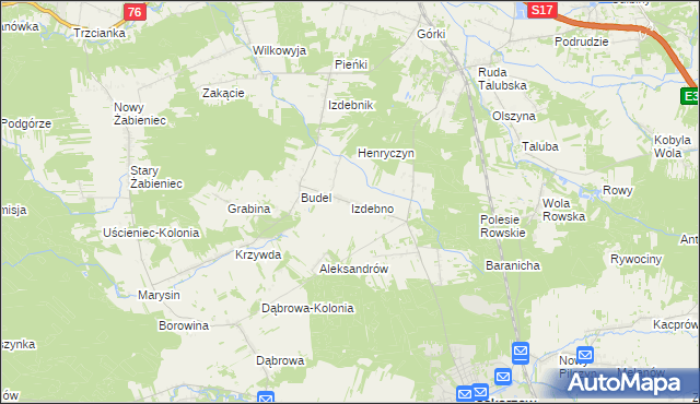 mapa Izdebno gmina Łaskarzew, Izdebno gmina Łaskarzew na mapie Targeo
