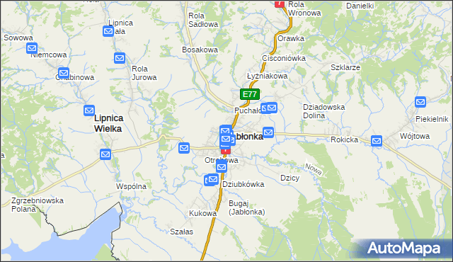 mapa Jabłonka powiat nowotarski, Jabłonka powiat nowotarski na mapie Targeo