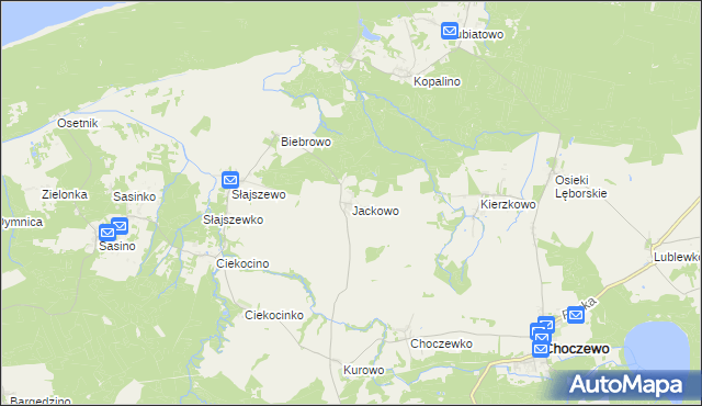 mapa Jackowo gmina Choczewo, Jackowo gmina Choczewo na mapie Targeo