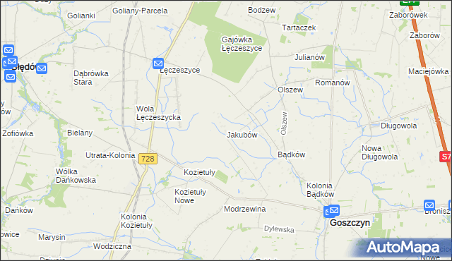 mapa Jakubów gmina Goszczyn, Jakubów gmina Goszczyn na mapie Targeo