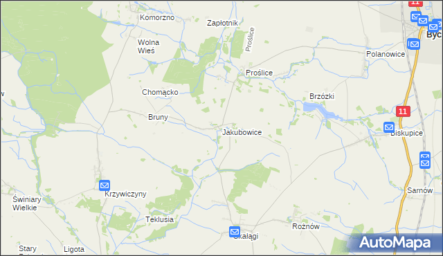 mapa Jakubowice gmina Byczyna, Jakubowice gmina Byczyna na mapie Targeo
