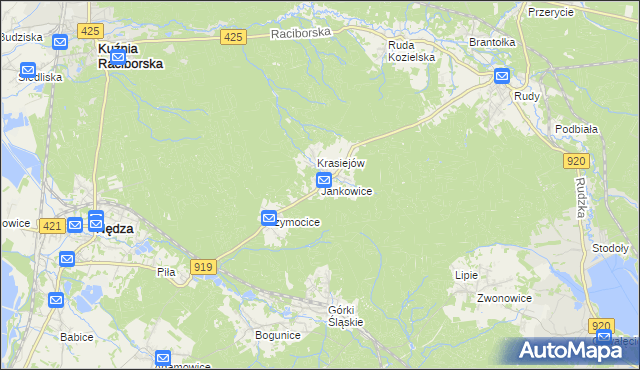 mapa Jankowice gmina Kuźnia Raciborska, Jankowice gmina Kuźnia Raciborska na mapie Targeo
