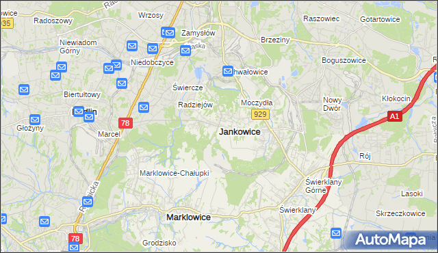 mapa Jankowice gmina Świerklany, Jankowice gmina Świerklany na mapie Targeo