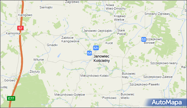 mapa Janowiec Kościelny, Janowiec Kościelny na mapie Targeo