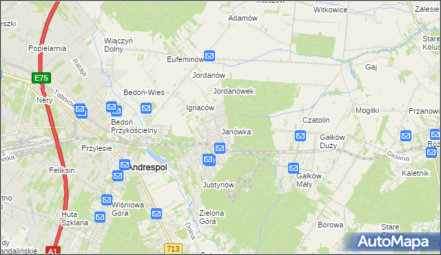 mapa Janówka gmina Andrespol, Janówka gmina Andrespol na mapie Targeo