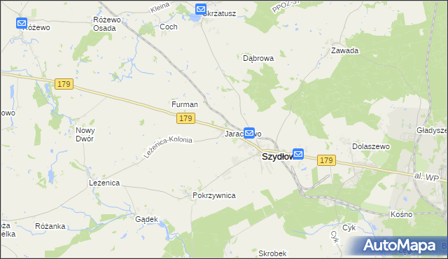 mapa Jaraczewo gmina Szydłowo, Jaraczewo gmina Szydłowo na mapie Targeo