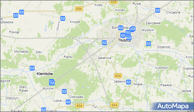 mapa Jasienica gmina Tłuszcz, Jasienica gmina Tłuszcz na mapie Targeo