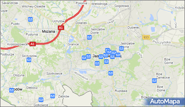 mapa Jastrzębie-Zdrój, Jastrzębie-Zdrój na mapie Targeo