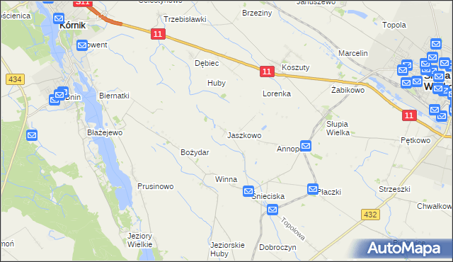 mapa Jaszkowo gmina Zaniemyśl, Jaszkowo gmina Zaniemyśl na mapie Targeo