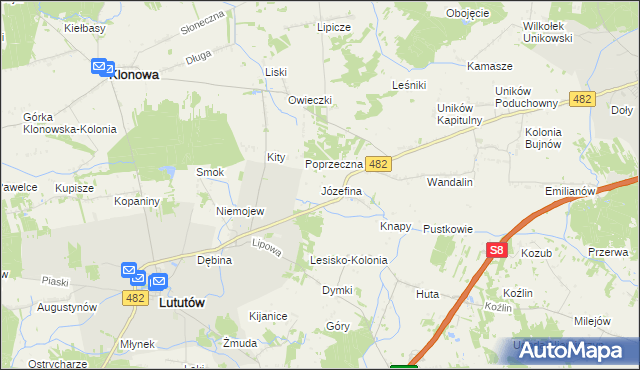 mapa Józefina gmina Lututów, Józefina gmina Lututów na mapie Targeo