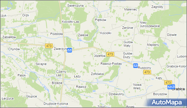 mapa Józefów gmina Drużbice, Józefów gmina Drużbice na mapie Targeo