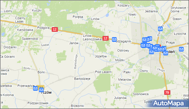 mapa Józefów gmina Tczów, Józefów gmina Tczów na mapie Targeo