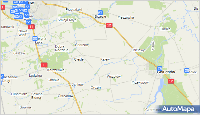 mapa Kajew gmina Gołuchów, Kajew gmina Gołuchów na mapie Targeo