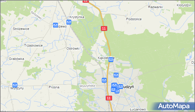 mapa Kąkolewice gmina Budzyń, Kąkolewice gmina Budzyń na mapie Targeo