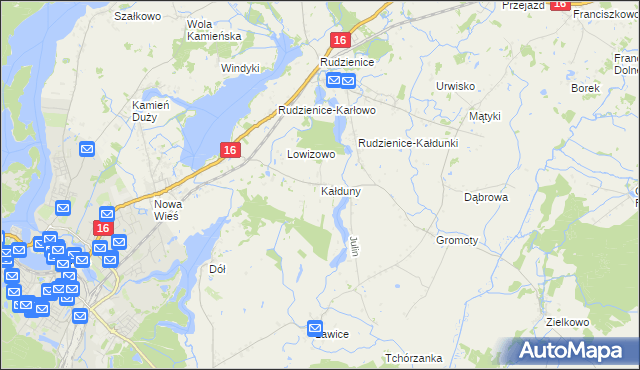 mapa Kałduny gmina Iława, Kałduny gmina Iława na mapie Targeo