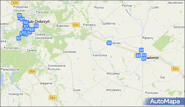 mapa Kamionka gmina Radomin, Kamionka gmina Radomin na mapie Targeo